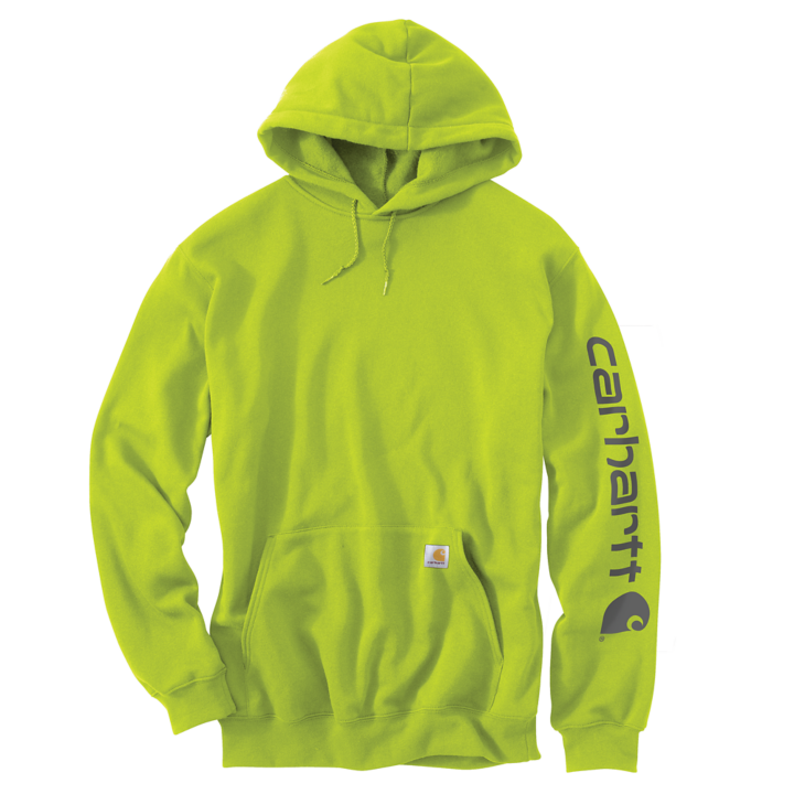 grey carhartt hoodie with green logo